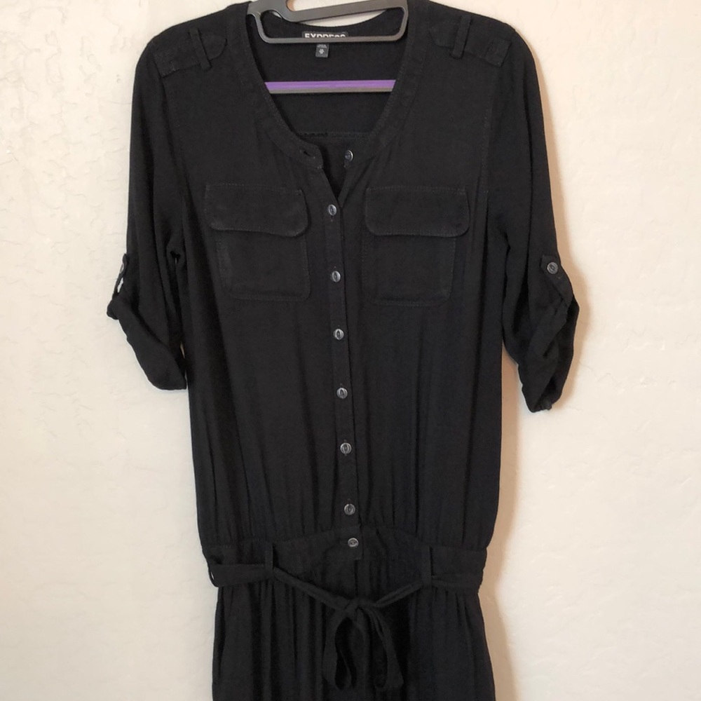 Express Black Drop Waist Button Down Jumpsuit Xs - image 2